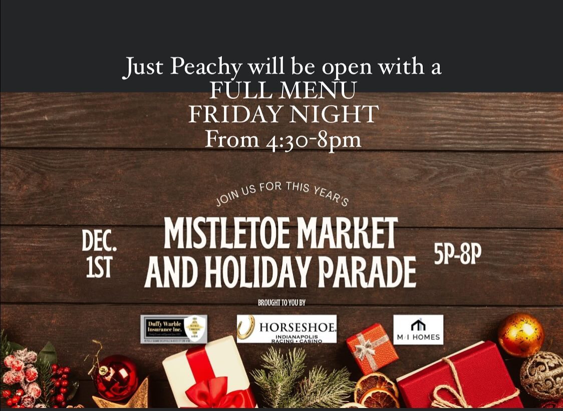 "⨠Join us at Mistletoe Marketplace in Shelbyville! ššļø Just Peachy Cafe is your go-to spot for delicious eats from 4:30-8pm. Indulge in our full menu of mouthwatering treats that will keep you warm and satisfied while you shop 'til you drop! š½ļøā¤ļø Don't miss out on this festive culinary experience! #MistletoeMarketplace #JustPeachyCafe #HolidayEats"